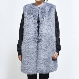 NEW HERNO eco-fur long vest in blue